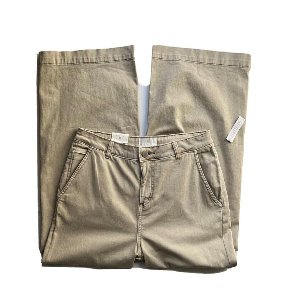 NEW CASLON Nordstrom Wide Leg High Waist Crop Chino Pant Trouser Size 28 Tan - Picture 2 of 10